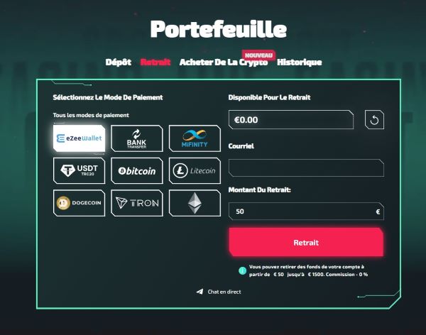 comment retirer des fonds sur casinozer ?