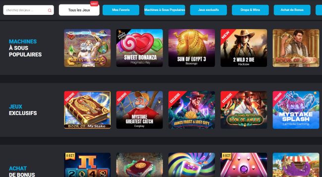 Quels sont les types de jeux disponible sur Mystake ?