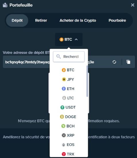 Dépôt et retrait en crypto monnaie